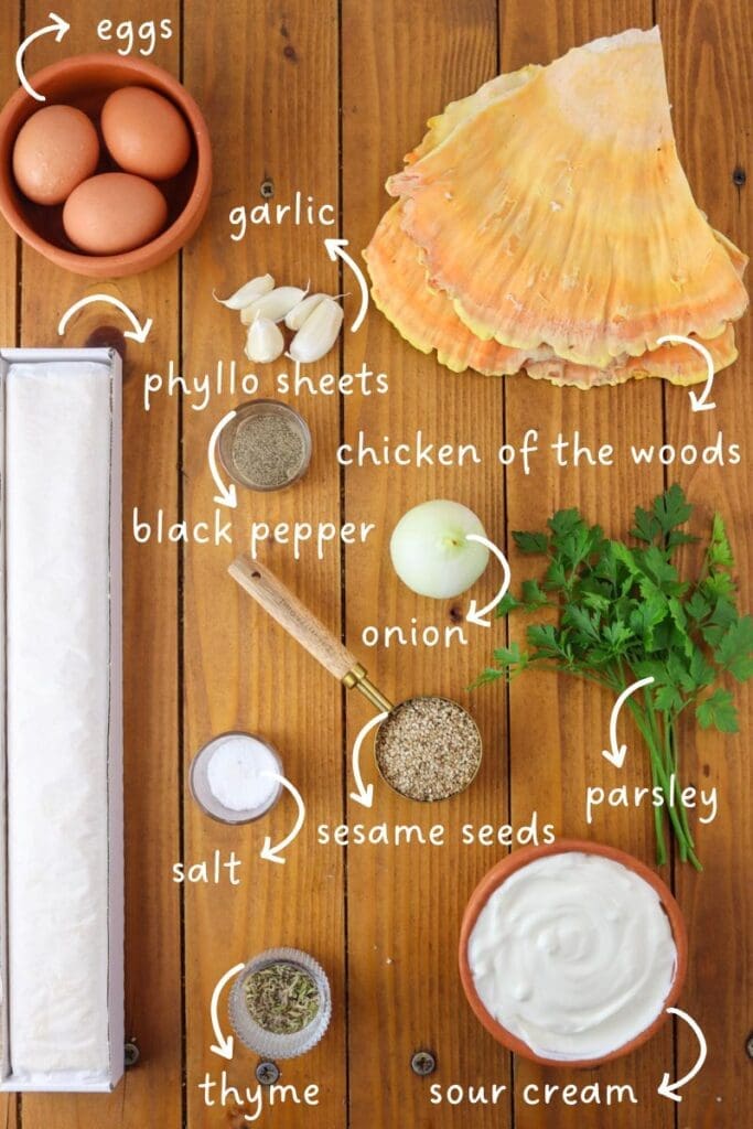 Image showing ingredients needed for chicken of the woods crinkle pie